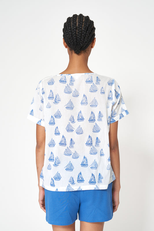 Blusa de mujer en voile de algodón estampado