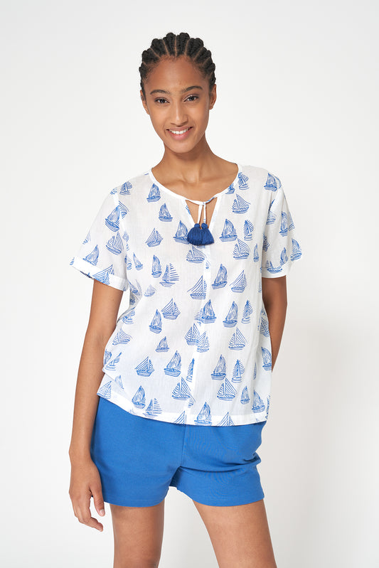 Blusa de mujer en voile de algodón estampado