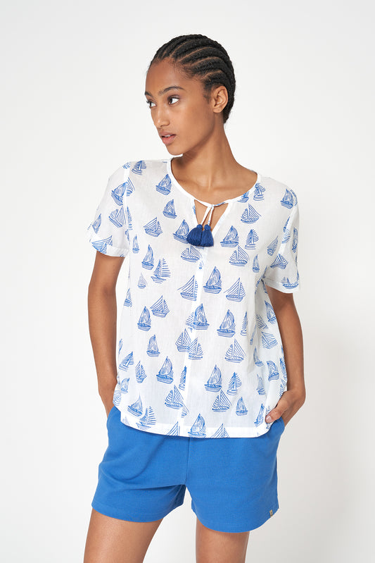 Blusa de mujer en voile de algodón estampado