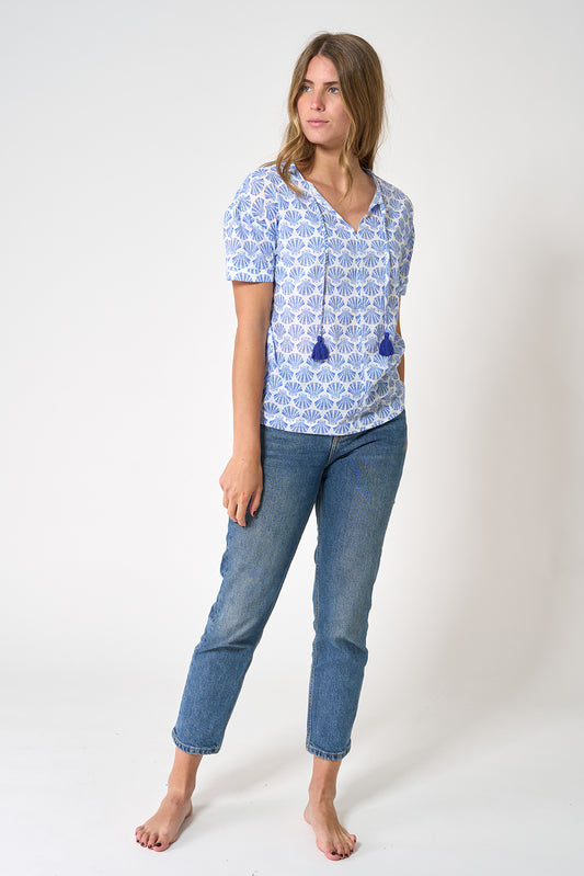 Blusa de mujer en voile de algodón estampado