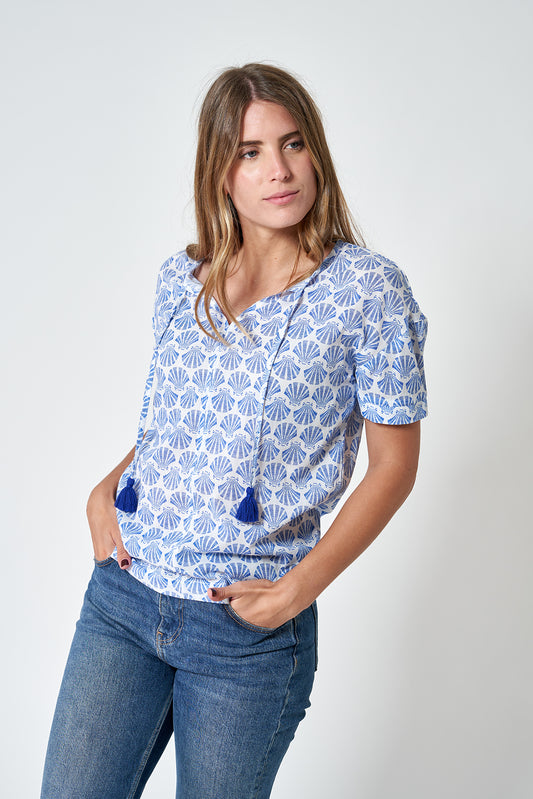 Blusa de mujer en voile de algodón estampado