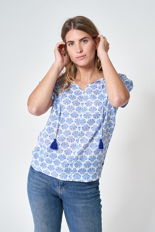 Blusa de mujer en voile de algodón estampado