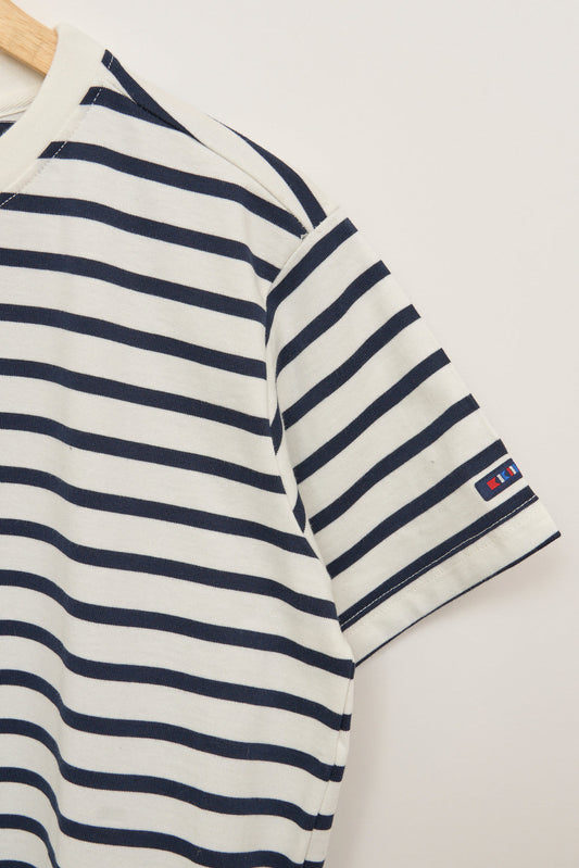Short-sleeved striped cotton dress
