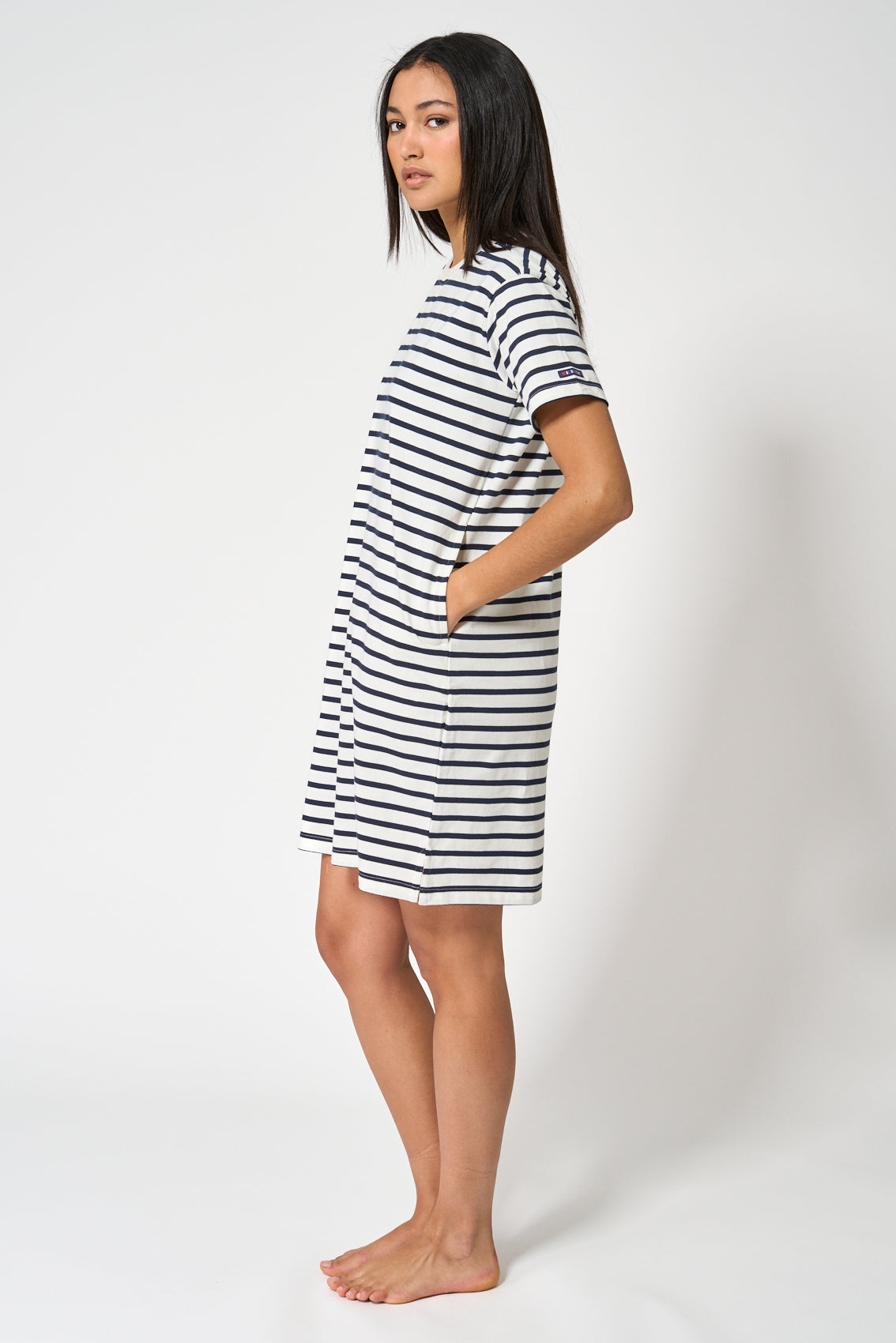 Short-sleeved striped cotton dress
