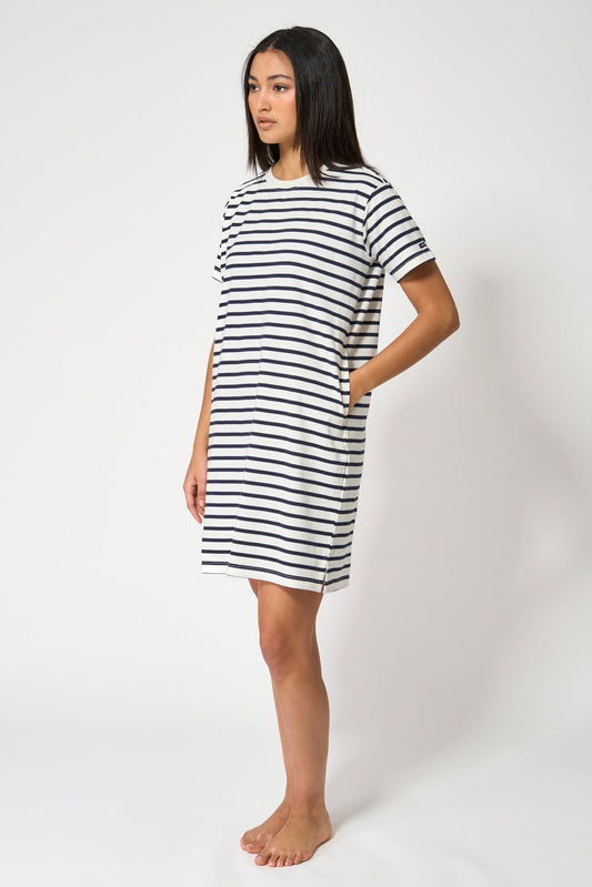 Short-sleeved striped cotton dress