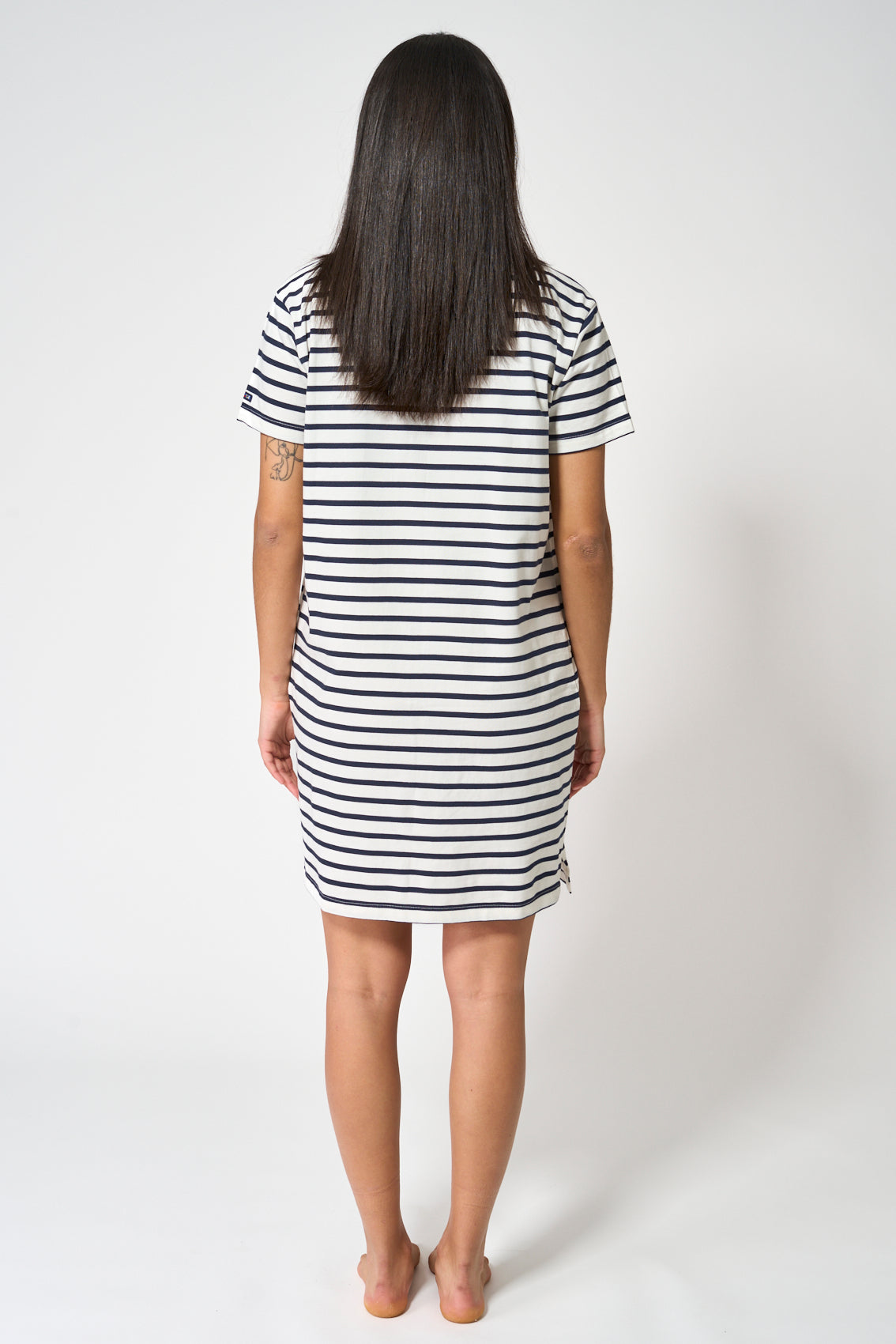 Short-sleeved striped cotton dress