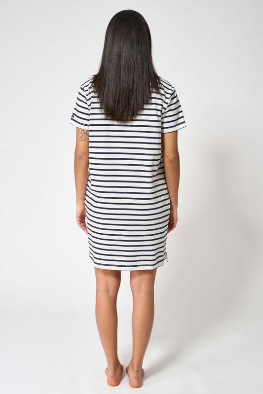 Short-sleeved striped cotton dress