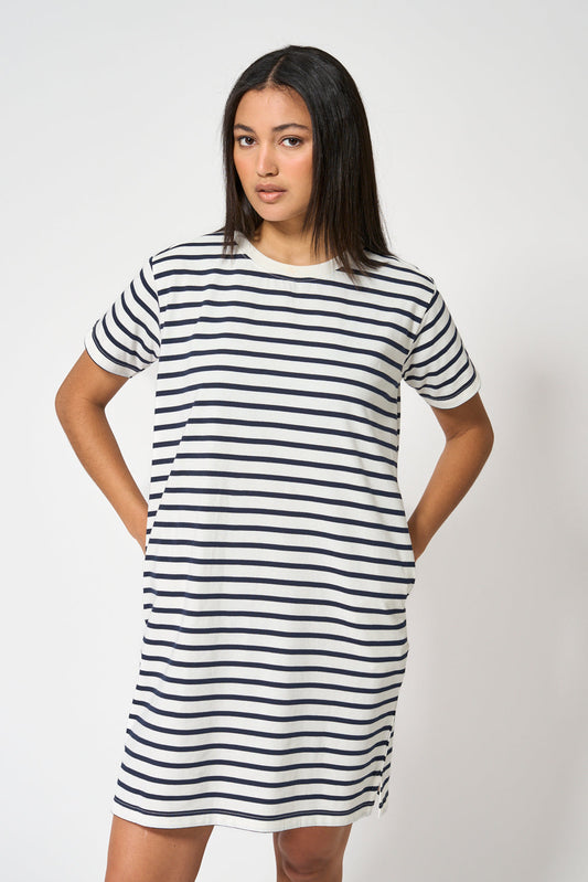Short-sleeved striped cotton dress