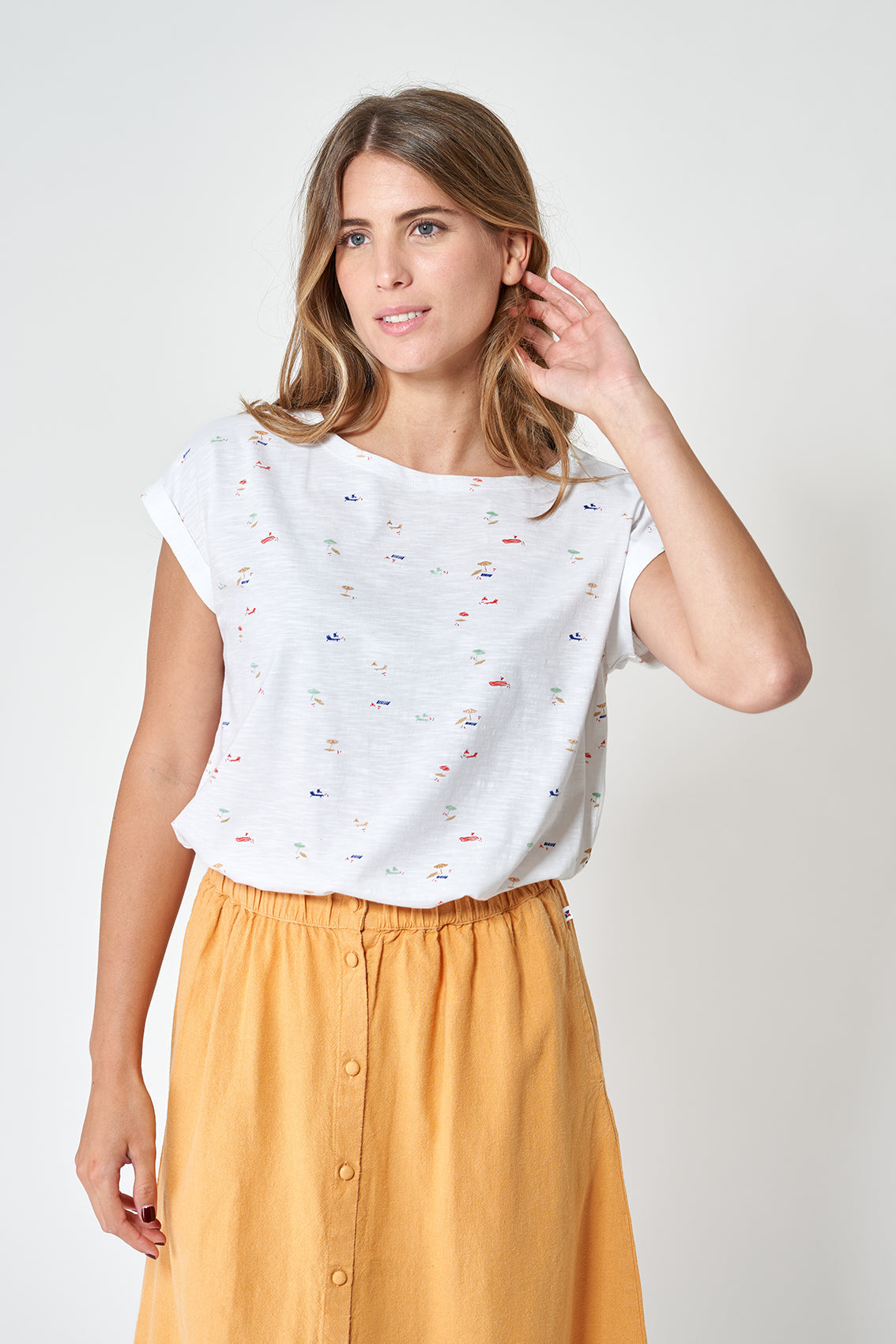 Beach print cotton t-shirt