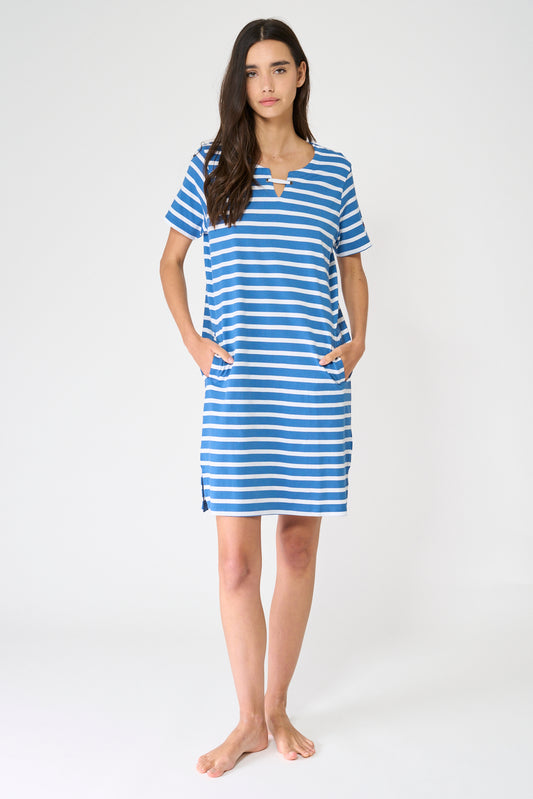 Vestido camiseta corto de algodón escote abierto