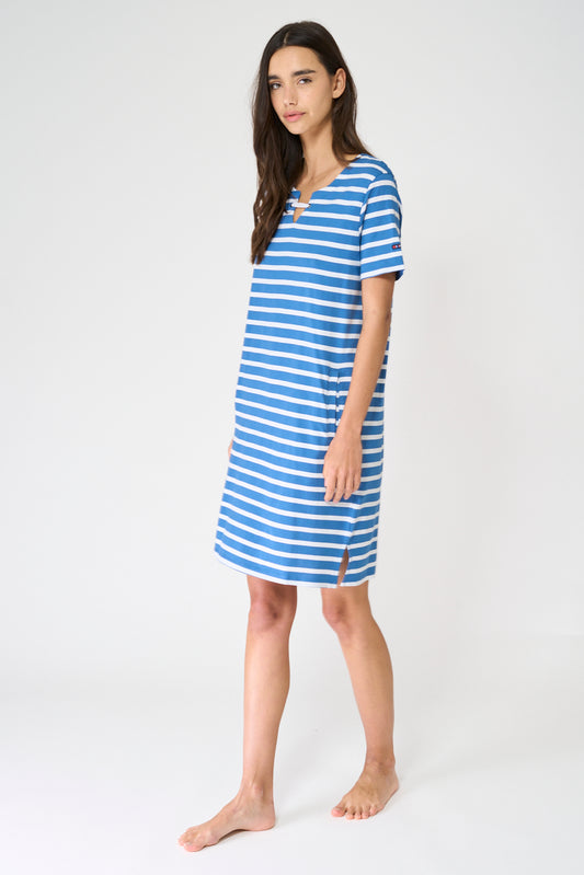 Vestido camiseta corto de algodón escote abierto