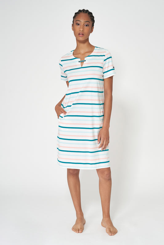 Vestido camiseta corto de algodón escote abierto