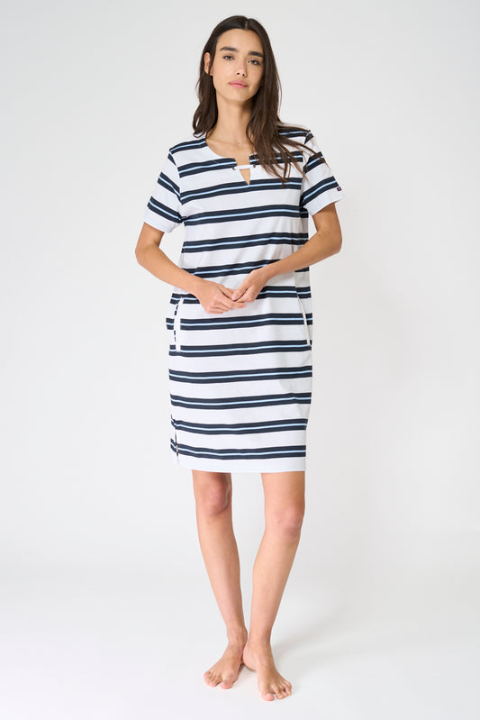 Vestido camiseta corto de algodón escote abierto