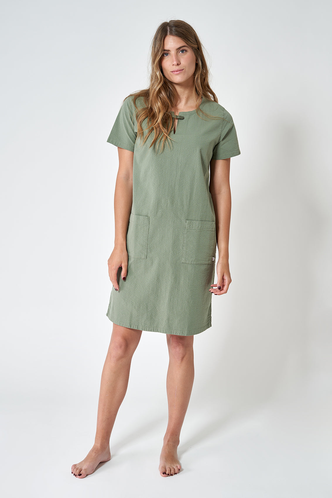 Robe femme seersucker manches courtes