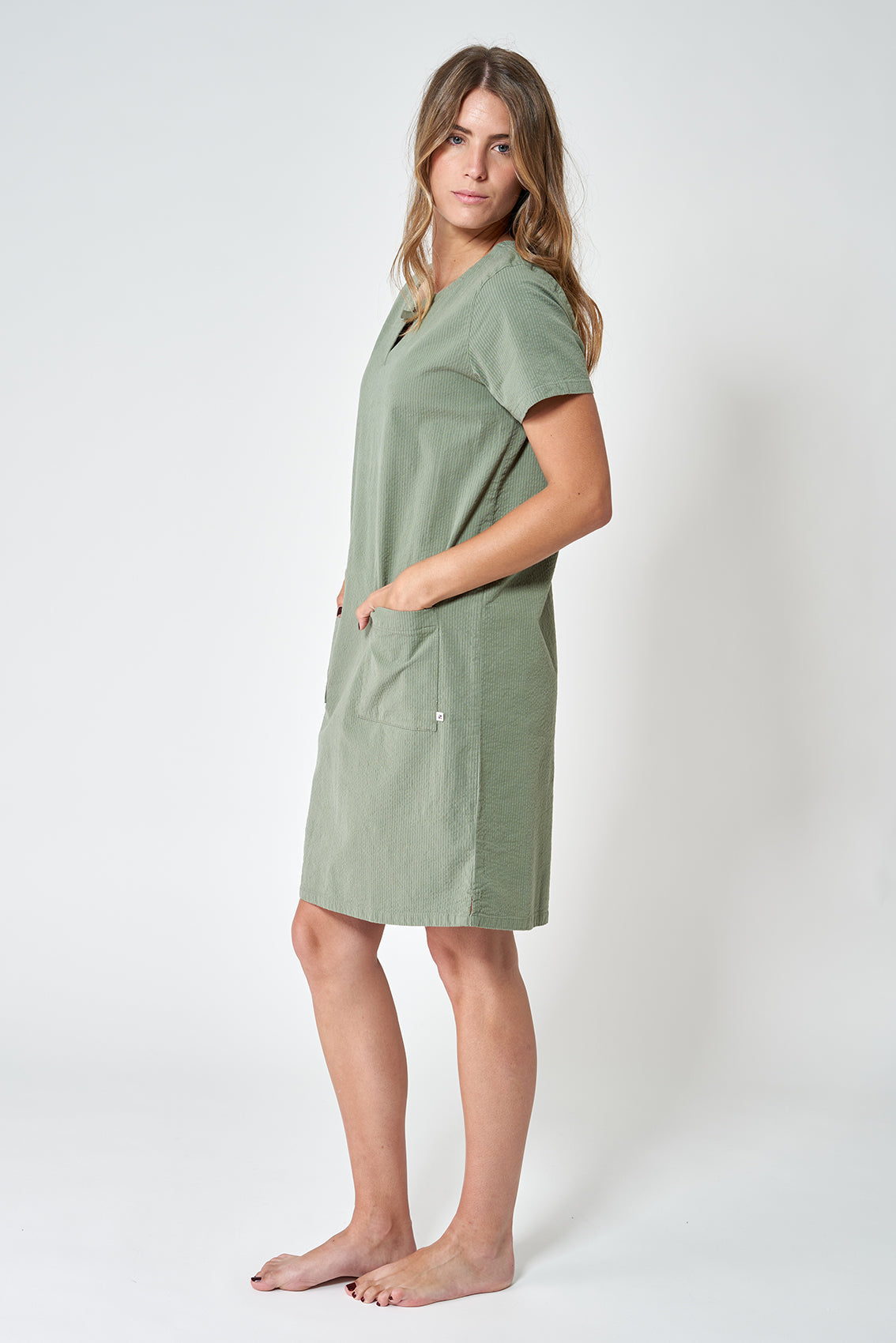 Robe femme seersucker manches courtes