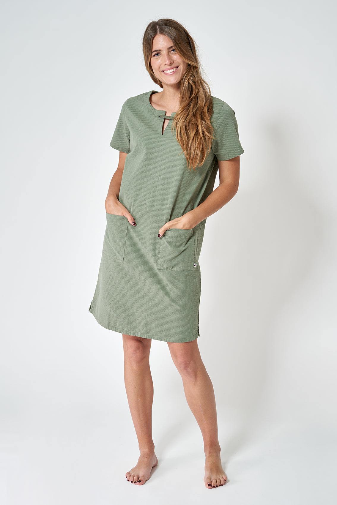 Robe femme seersucker manches courtes