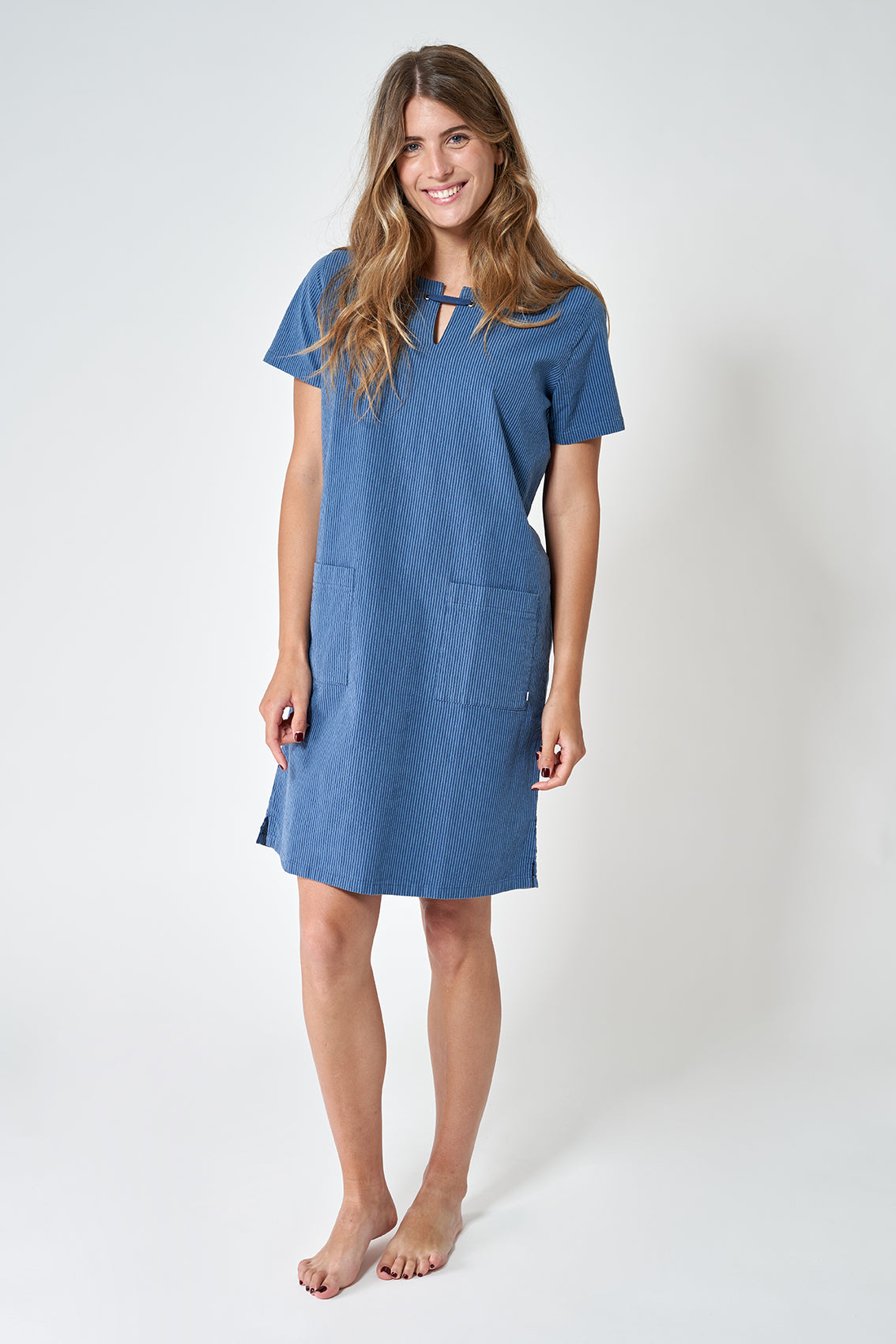 Robe femme seersucker manches courtes