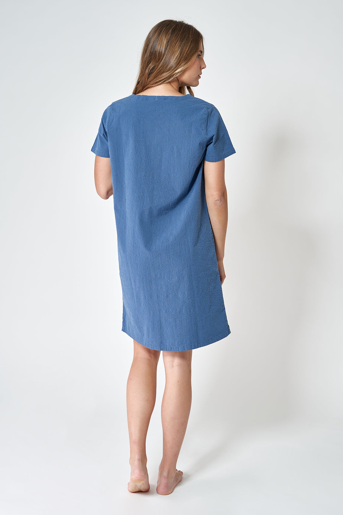 Robe femme seersucker manches courtes