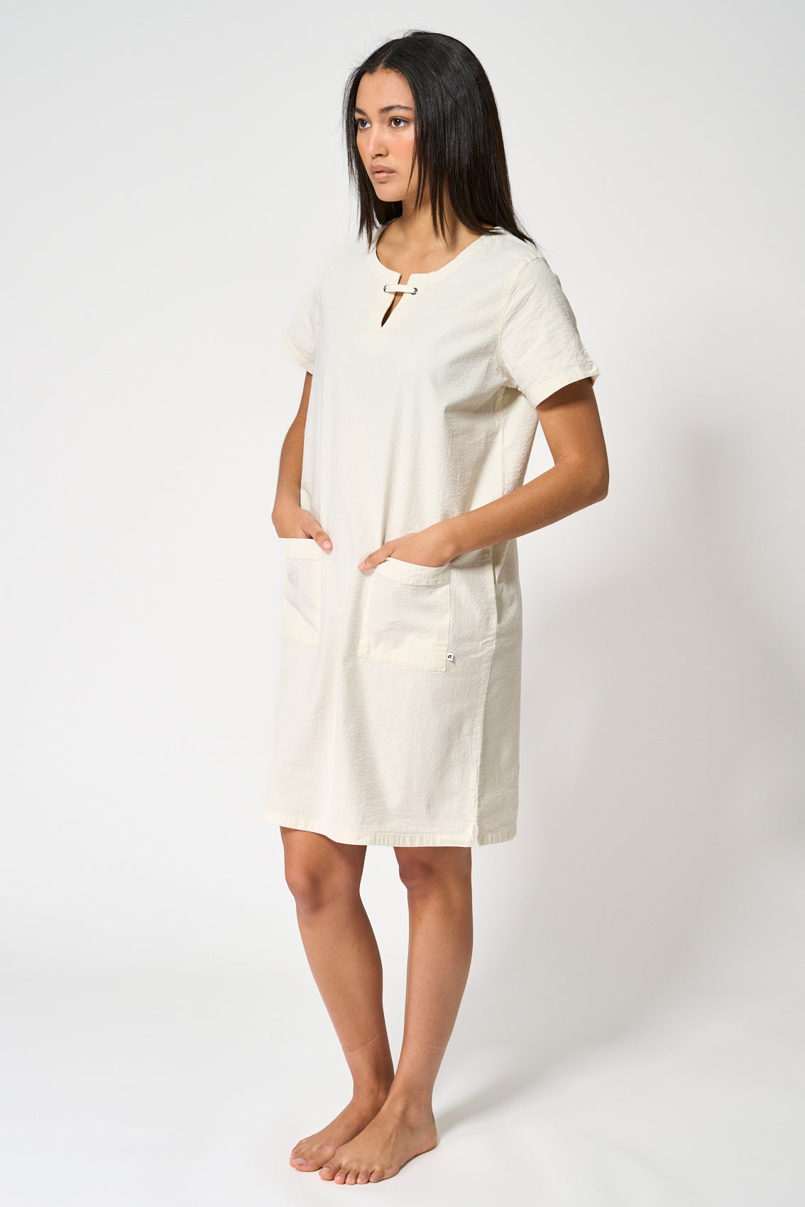 Robe femme seersucker manches courtes