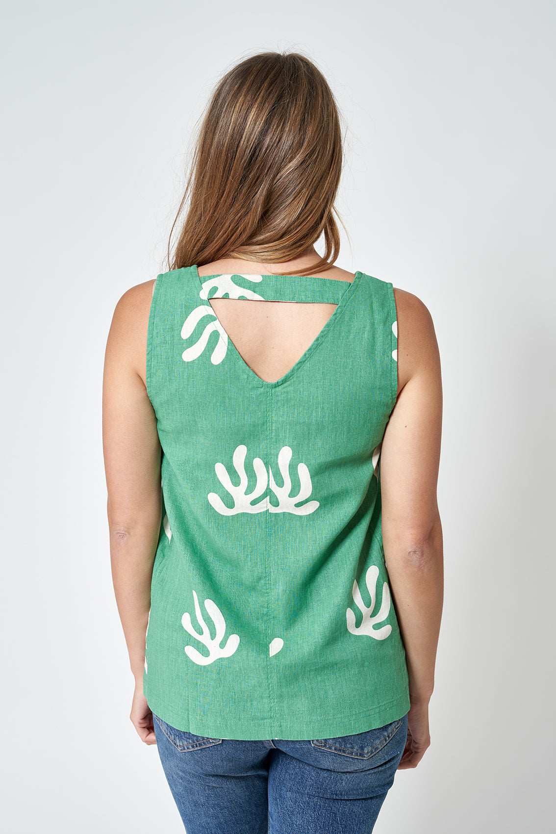 Sleeveless printed linen top or blouse