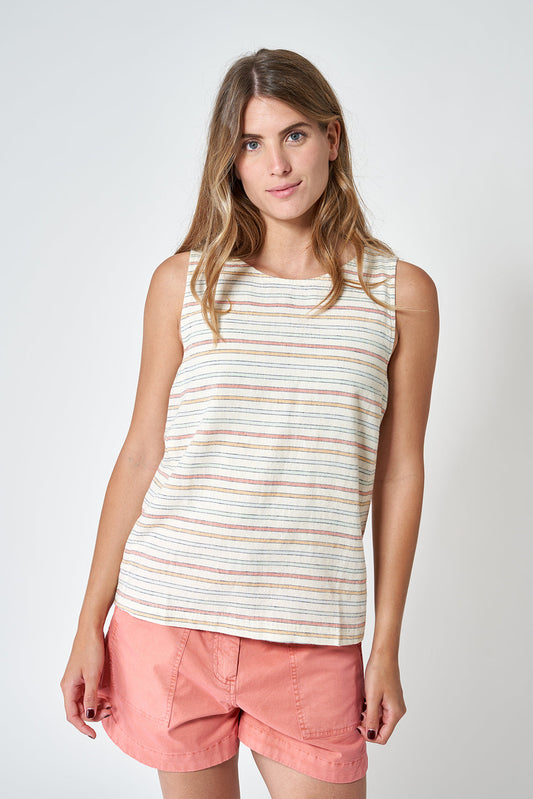 Sleeveless printed linen top or blouse