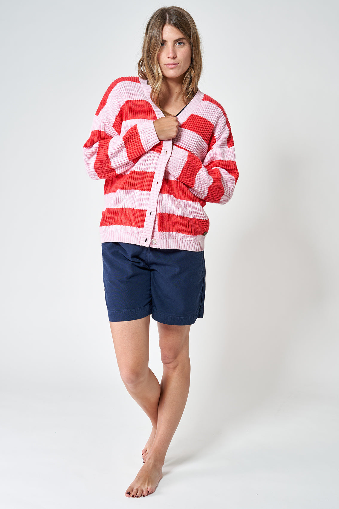 Buttoned cardigan with striped print