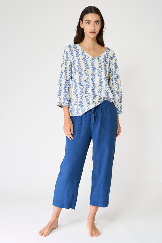 Pantalón fluido cropped en mezcla de lino