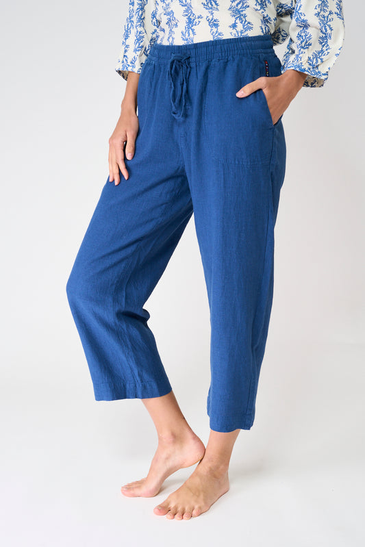 Pantalón fluido cropped en mezcla de lino