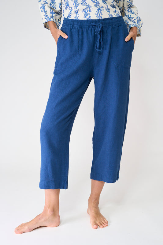 Pantalón fluido cropped en mezcla de lino