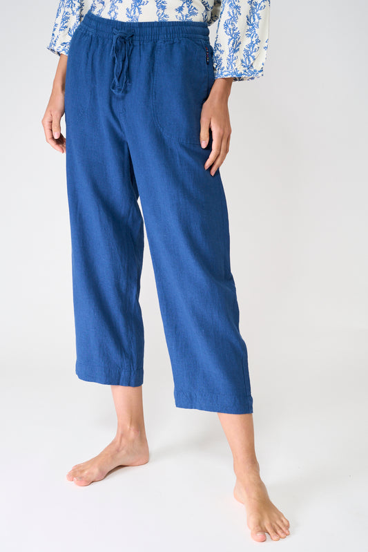 Pantalón fluido cropped en mezcla de lino