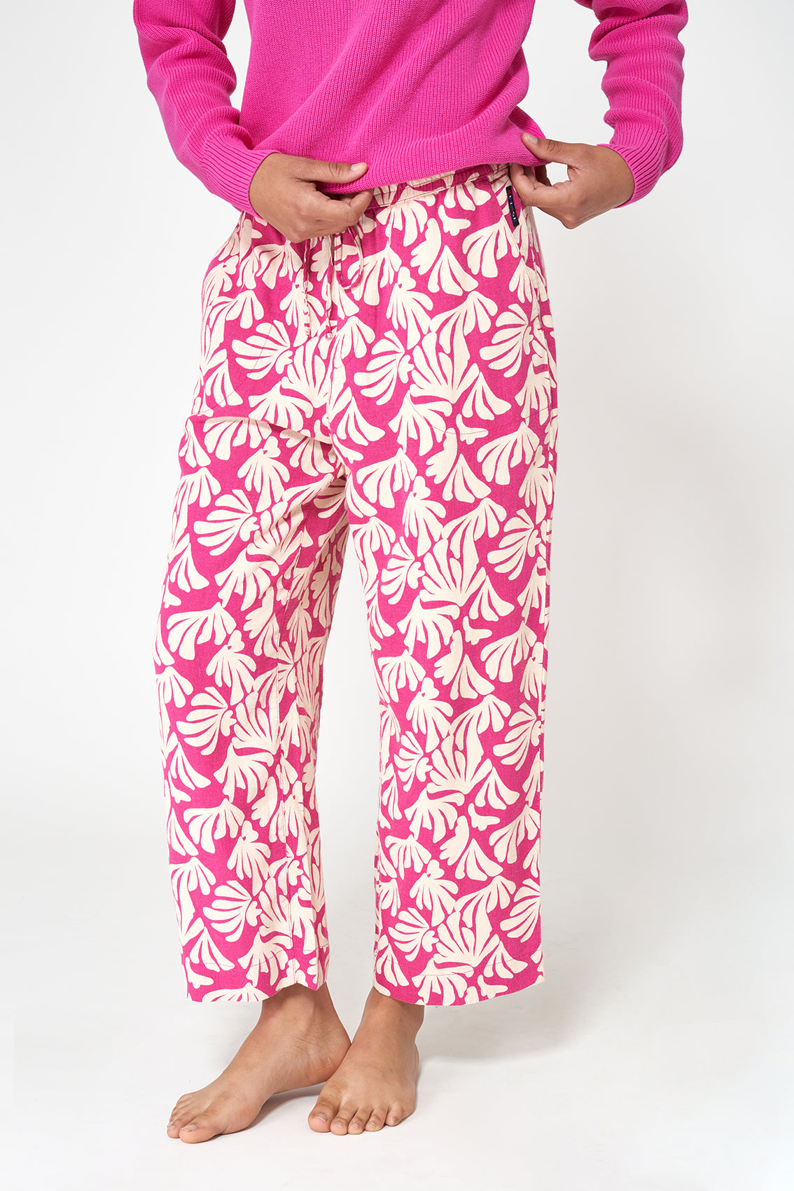 Pantalón fluido cropped en mezcla de lino