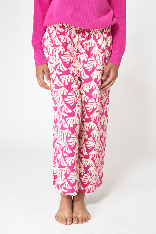 Pantalón fluido cropped en mezcla de lino