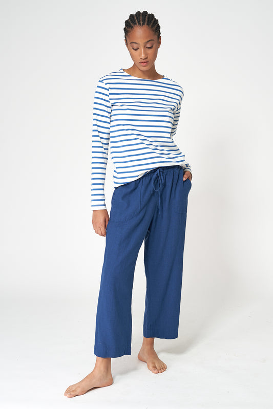 Pantalón fluido cropped en mezcla de lino