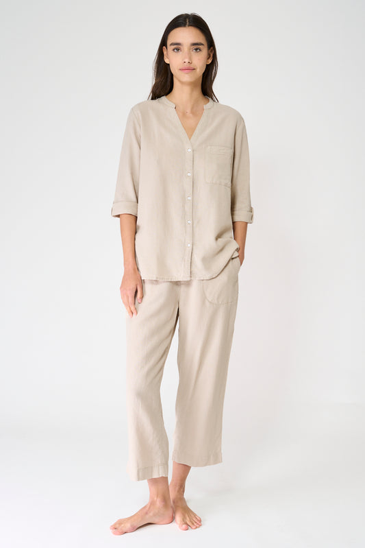 Pantalón fluido cropped en mezcla de lino