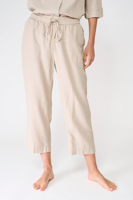 Pantalón fluido cropped en mezcla de lino