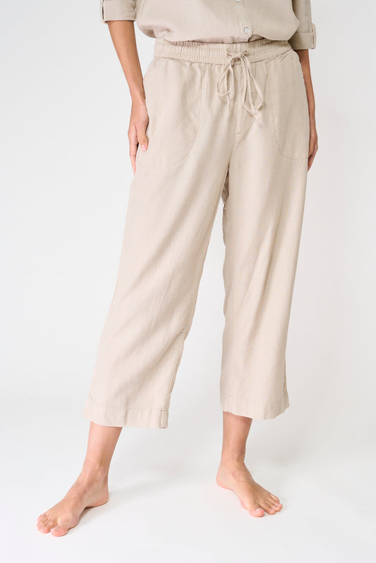Pantalón fluido cropped en mezcla de lino