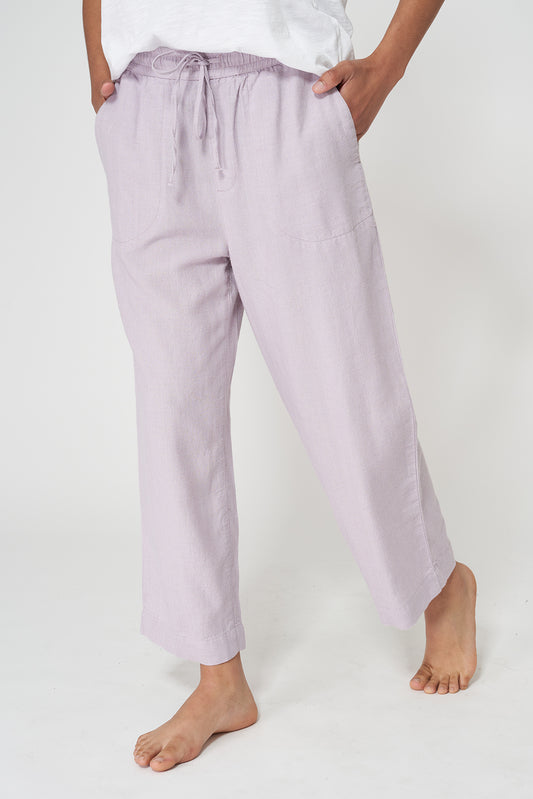 Pantalón fluido cropped en mezcla de lino
