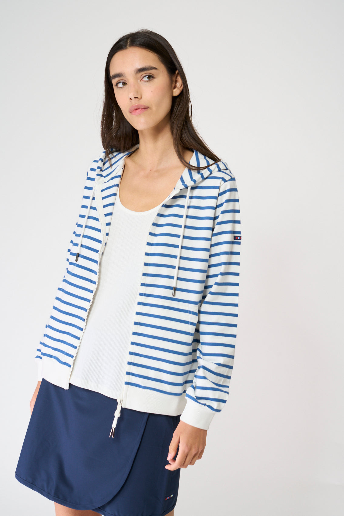 Sailor stripe cotton jacket with hood