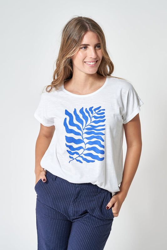 Camiseta manga corta estampado hojas