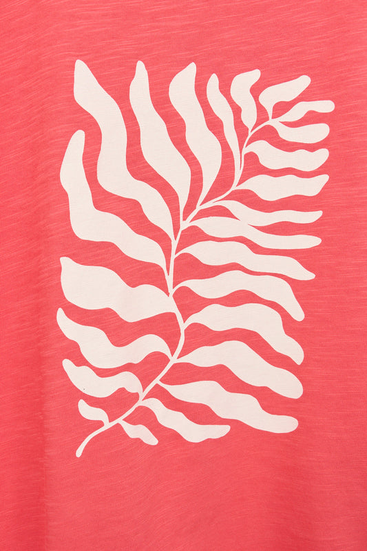 Camiseta manga corta estampado hojas