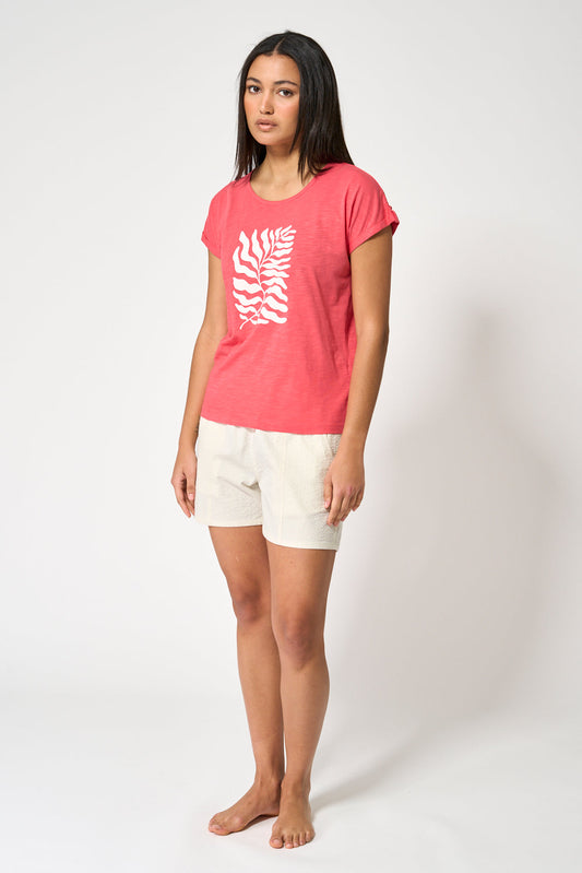 Camiseta manga corta estampado hojas