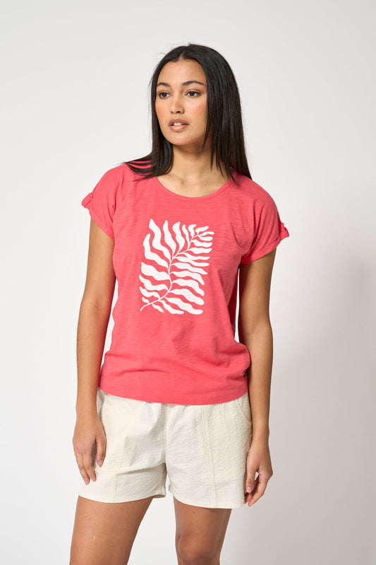 Camiseta manga corta estampado hojas