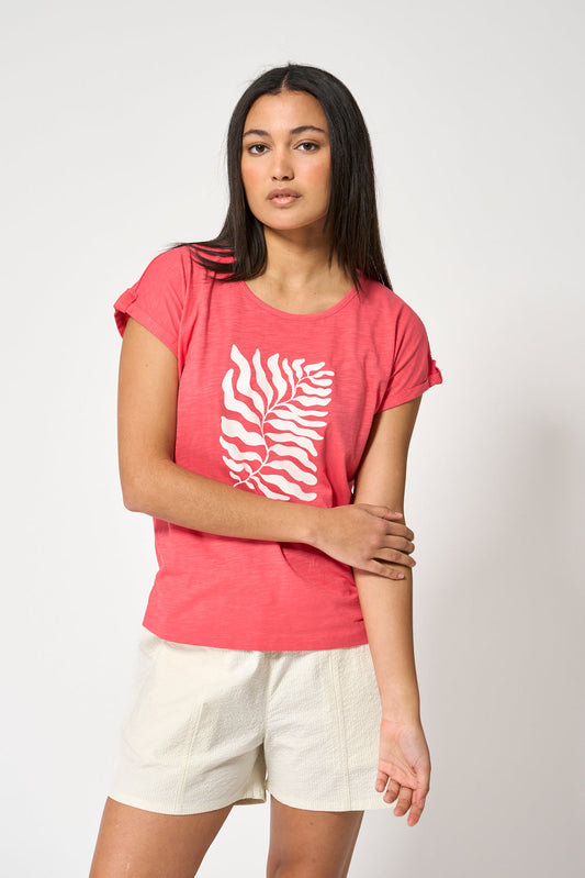 Camiseta manga corta estampado hojas