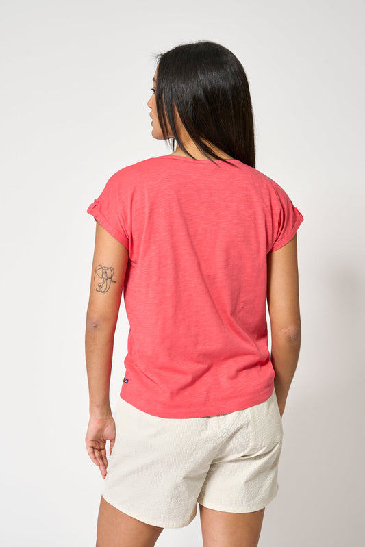 Camiseta manga corta estampado hojas