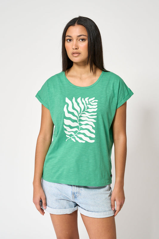 Camiseta manga corta estampado hojas