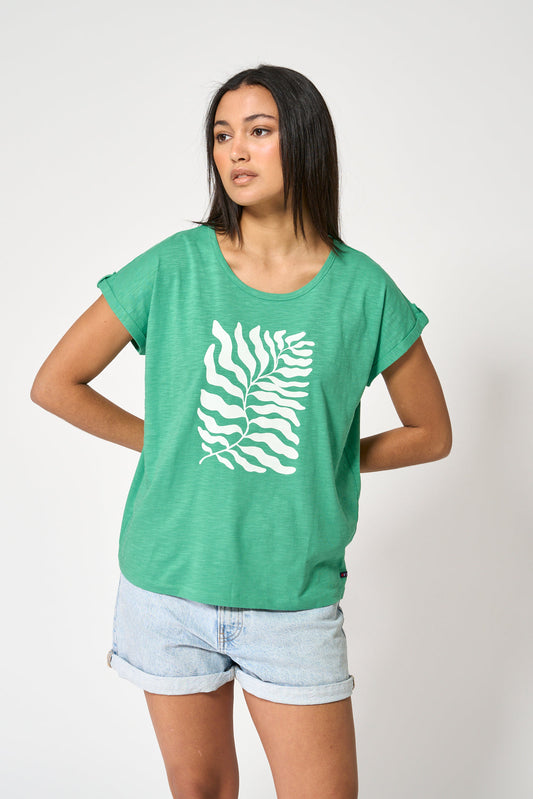 Camiseta manga corta estampado hojas