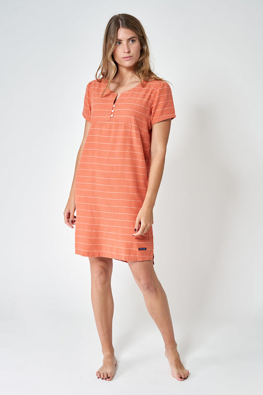 3-button printed linen dress