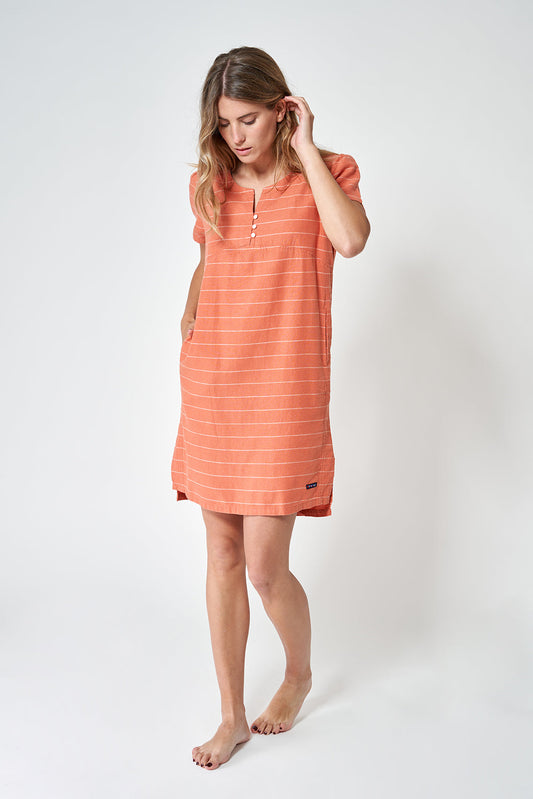 3-button printed linen dress