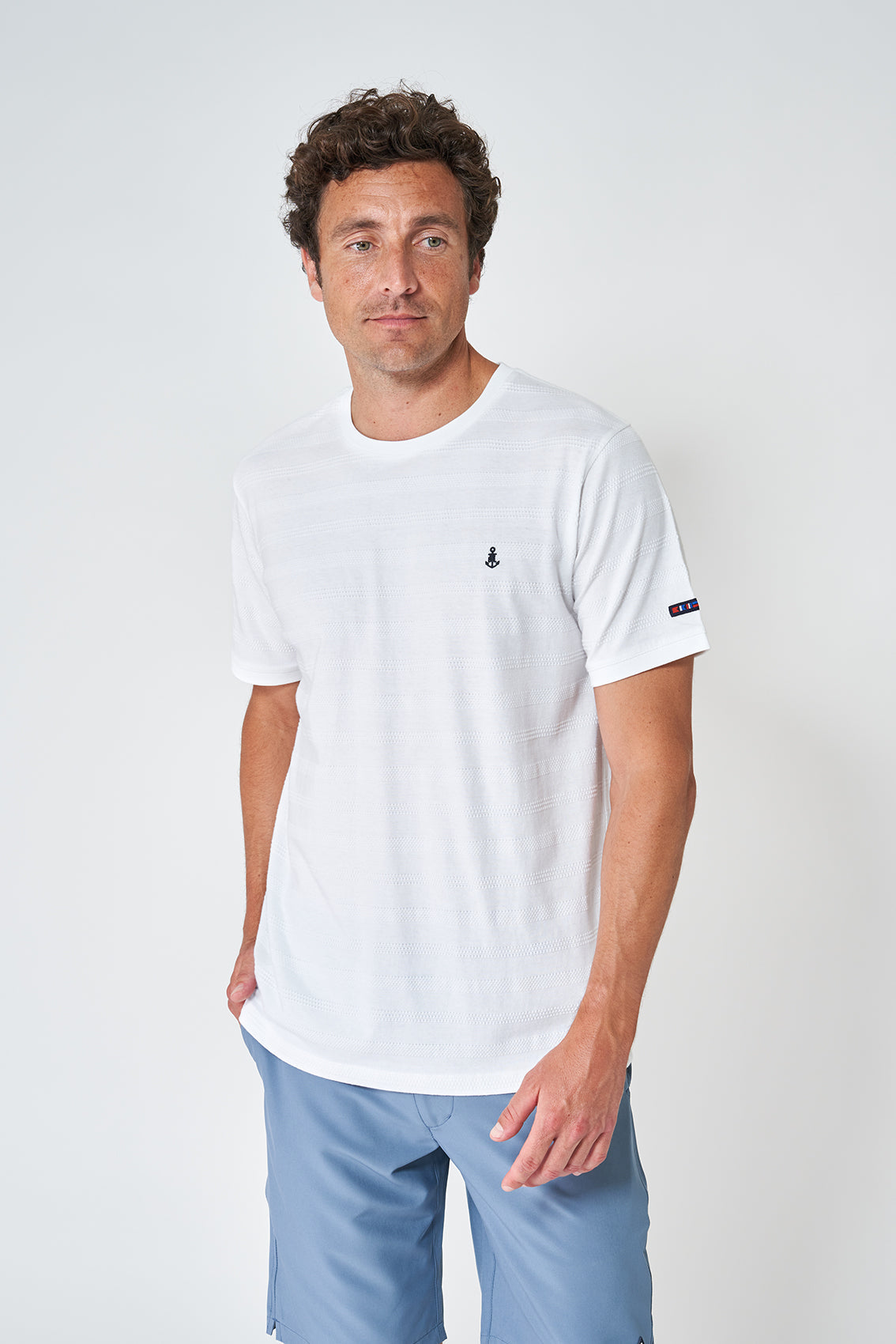 Short-sleeved, round-neck, piqué knit T-shirt