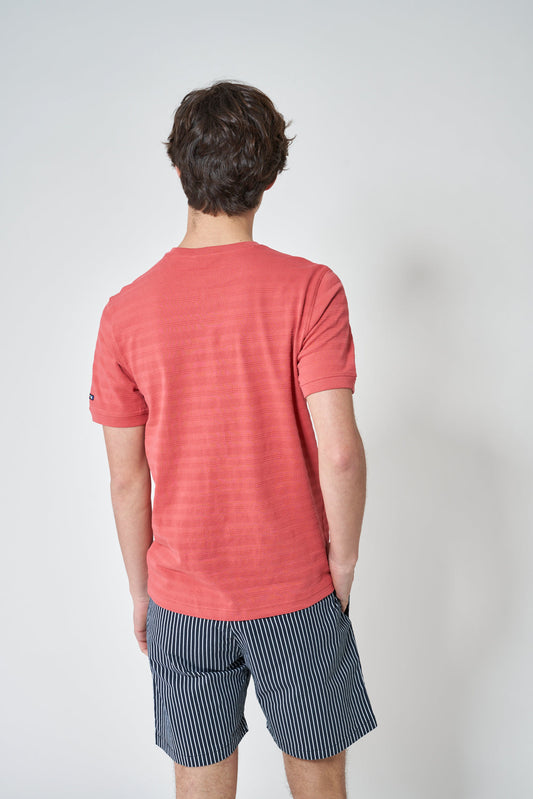 Short-sleeved, round-neck, piqué knit T-shirt